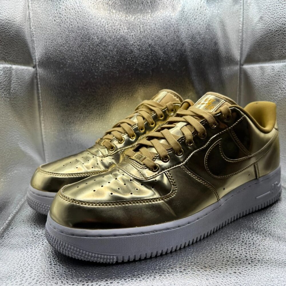 Size 14 - Nike Air Force 1 SP Metallic Gold Womens Leather Sneakers‎ CQ6566-700